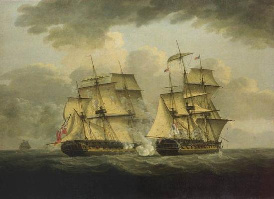 unknow artist An oil painting of a naval engagement between the French frigate Semillante and British frigate Venus in 1793 Sweden oil painting art